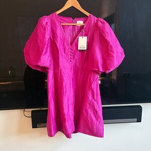 Aje dusk puff sleeve, mini dress, deep magenta